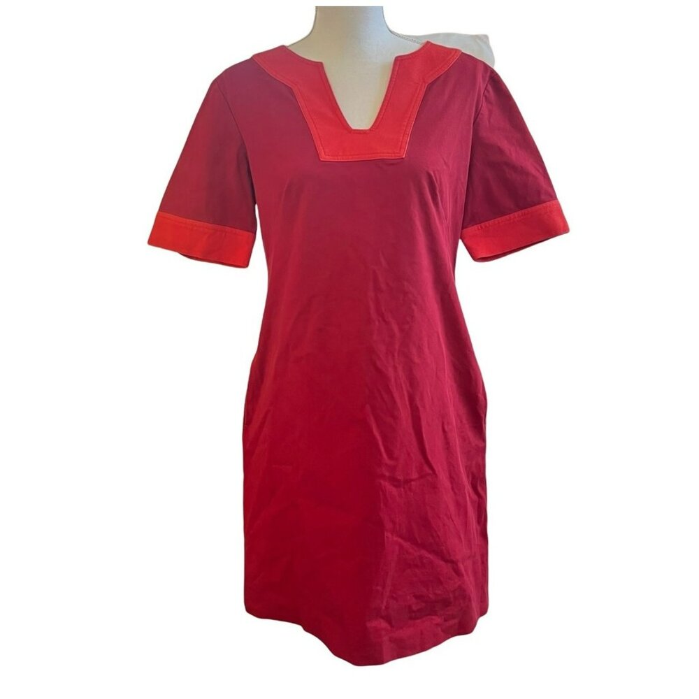 Vintage Style Red & Orange Womens Dress With V-Neck & Short Sleeves
